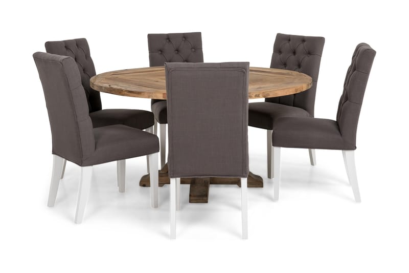 Matgrupp Yorkshire 150 cm Rund med 6 Emmie Stol - Vintage Alm|Grå|Vit - Möbler - Bord & matgrupp - Matgrupp