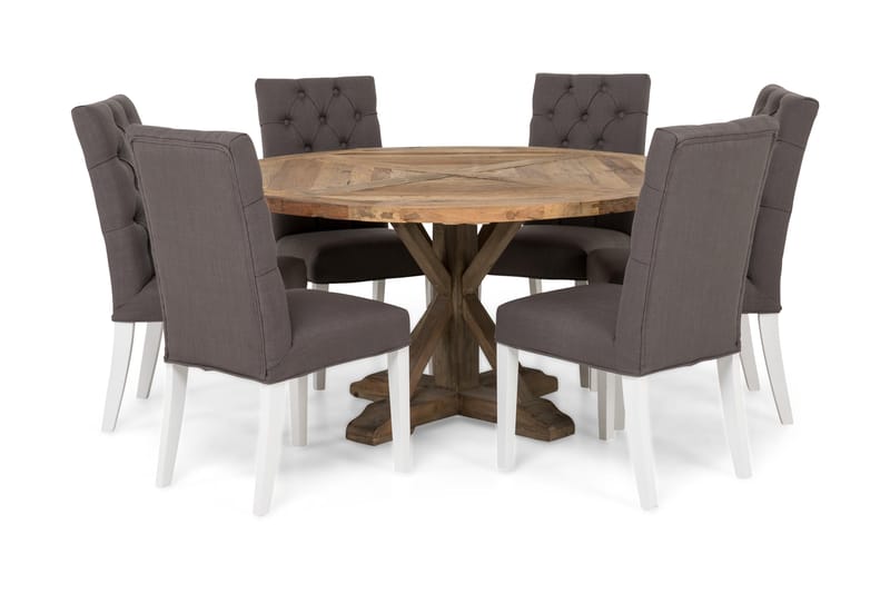 Matgrupp Yorkshire 150 cm Rund med 6 Emmie Stol, Vintage Alm|Grå|Vit
