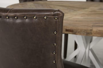 Matgrupp Yorkshire 150 cm Rund med 6 Hermione Fåtölj - Vintage Alm|Vit|Brun PU - Möbler - Bord & matgrupp - Matgrupp