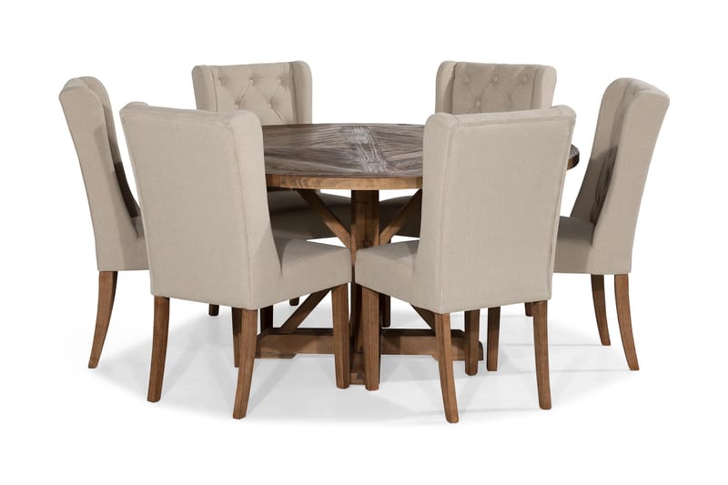 Matgrupp Yorkshire 150 cm Rund med 6 Isolde Stol - Vintage Alm|Beige - Möbler - Bord & matgrupp - Matgrupp