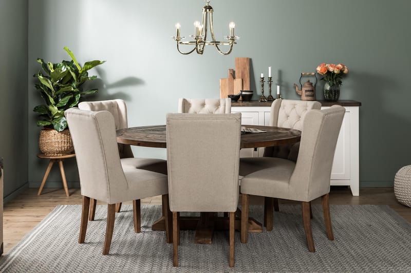 Matgrupp Yorkshire 150 cm Rund med 6 Isolde Stol - Vintage Alm|Beige - Möbler - Bord & matgrupp - Matgrupp