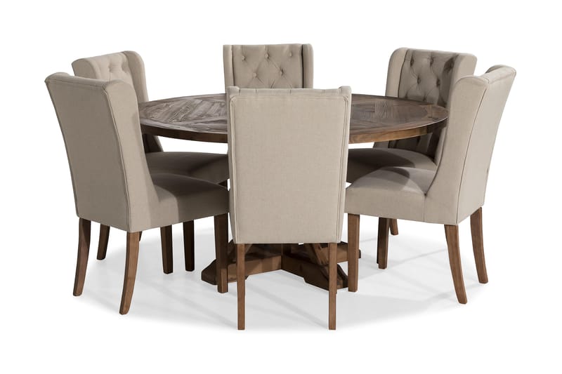 Matgrupp Yorkshire 150 cm Rund med 6 Isolde Stol - Vintage Alm|Beige - Möbler - Bord & matgrupp - Matgrupp