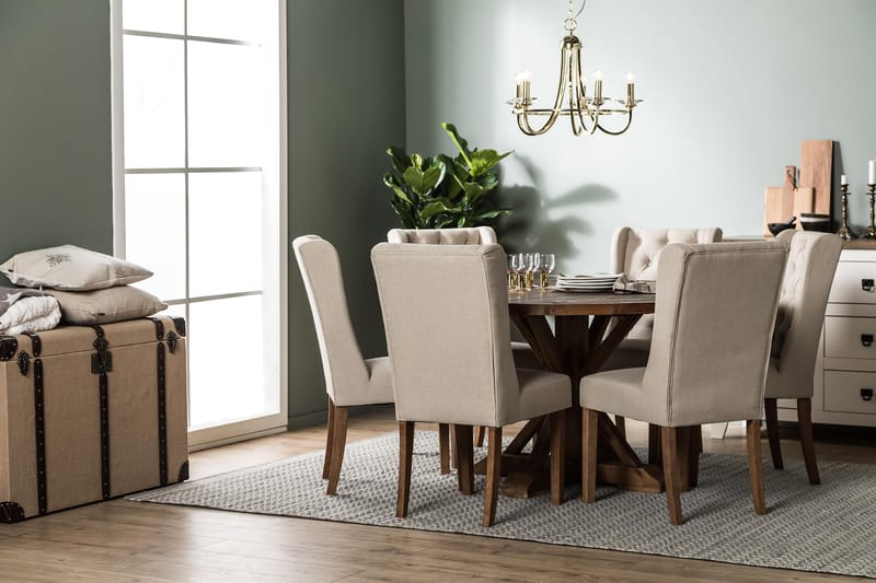 Matgrupp Yorkshire 150 cm Rund med 6 Isolde Stol - Vintage Alm|Beige - Möbler - Bord & matgrupp - Matgrupp