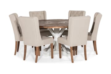 Matgrupp Yorkshire 150 cm Rund med 6 Isolde Stol - Vintage Alm|Beige - Möbler - Bord & matgrupp - Matgrupp