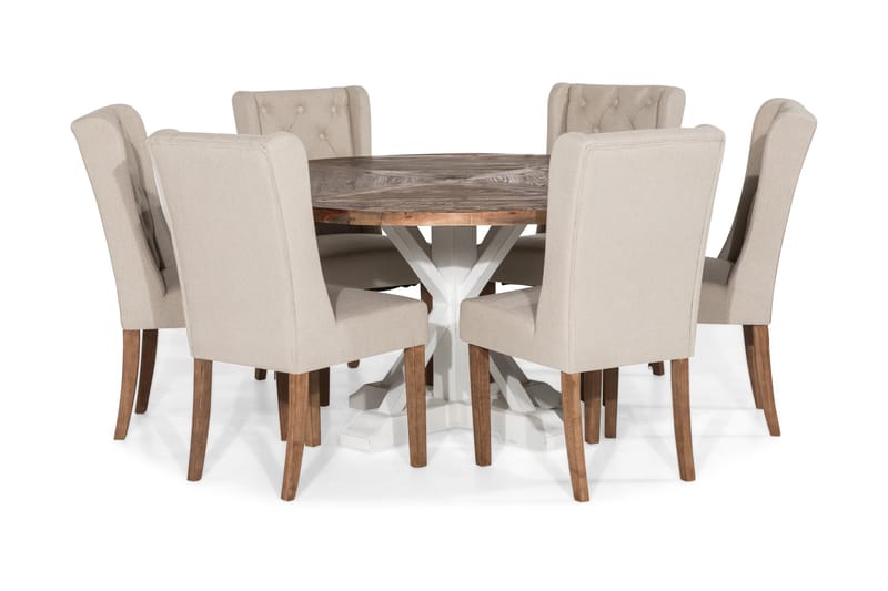 Matgrupp Yorkshire 150 cm Rund med 6 Isolde Stol - Vintage Alm|Beige - Möbler - Bord & matgrupp - Matgrupp