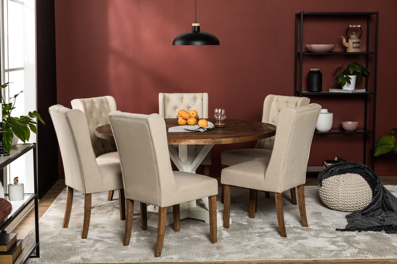 Matgrupp Yorkshire 150 cm Rund med 6 Isolde Stol - Vintage Alm|Beige - Möbler - Bord & matgrupp - Matgrupp