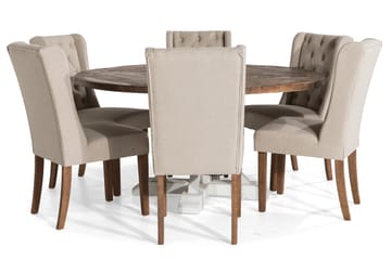 Matgrupp Yorkshire 150 cm Rund med 6 Isolde Stol - Vintage Alm|Beige - Möbler - Bord & matgrupp - Matgrupp