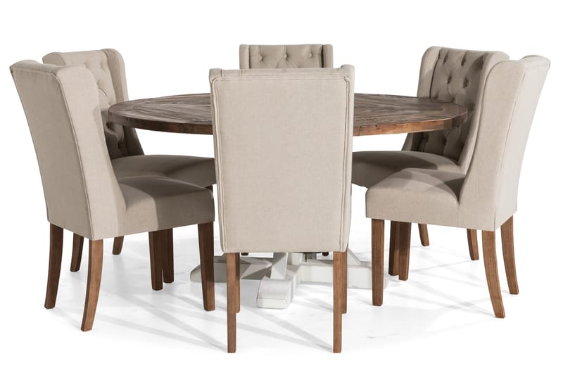 Matgrupp Yorkshire 150 cm Rund med 6 Isolde Stol - Vintage Alm|Beige - Möbler - Bord & matgrupp - Matgrupp