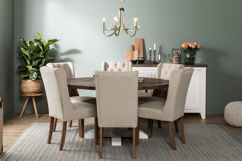 Matgrupp Yorkshire 150 cm Rund med 6 Isolde Stol - Vintage Alm|Beige - Möbler - Bord & matgrupp - Matgrupp