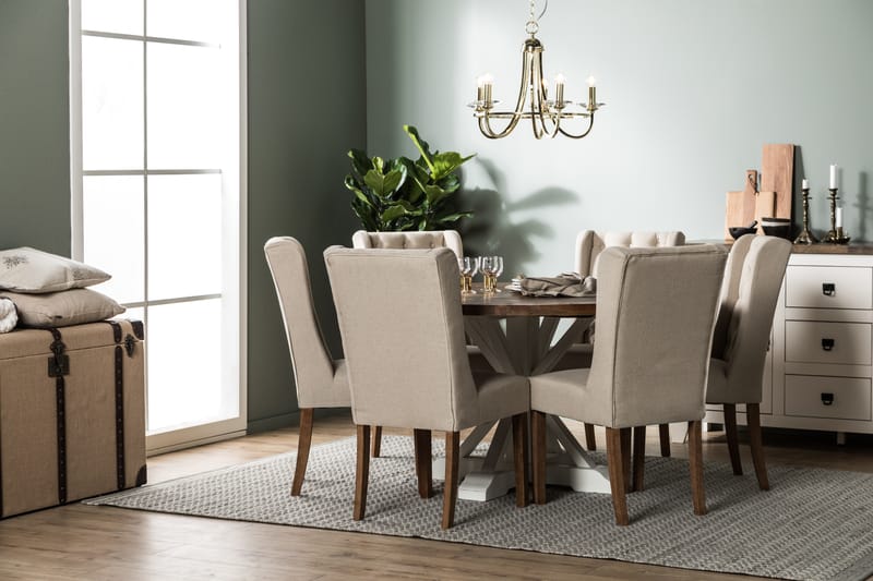 Matgrupp Yorkshire 150 cm Rund med 6 Isolde Stol - Vintage Alm|Beige - Möbler - Bord & matgrupp - Matgrupp