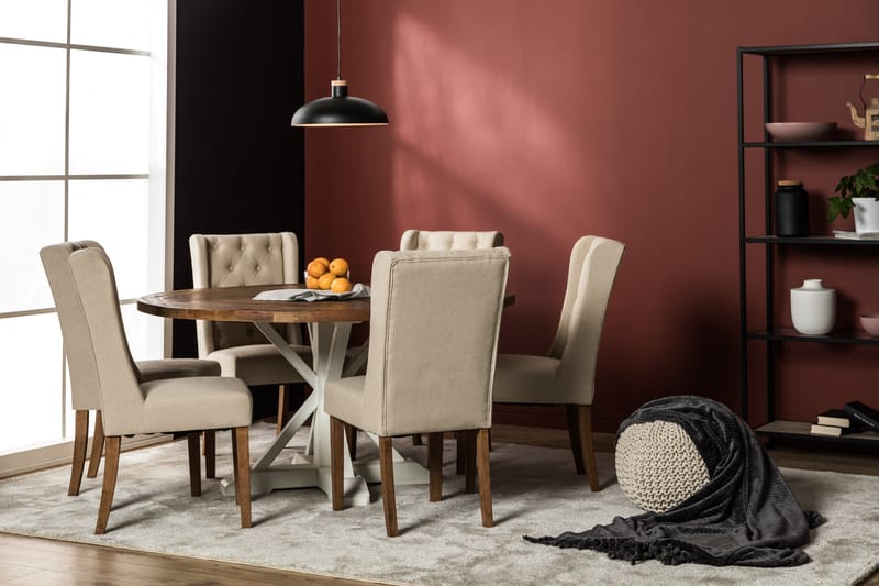 Matgrupp Yorkshire 150 cm Rund med 6 Isolde Stol - Vintage Alm|Beige - Möbler - Bord & matgrupp - Matgrupp