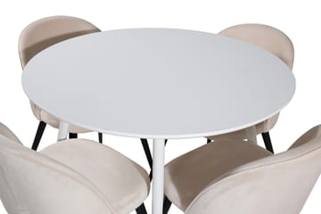 Matgrupp Pinilla 100 cm Rund inkl 4 Luisa Sammetsstolar - Vit/Beige - Möbler - Bord & matgrupp - Matgrupp
