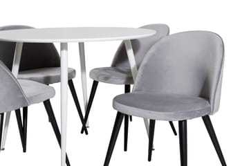 Matgrupp Pinilla 100 cm Rund inkl 4 Luisa Sammetsstolar - Vit/Ljusgrå - Möbler - Bord & matgrupp - Matgrupp