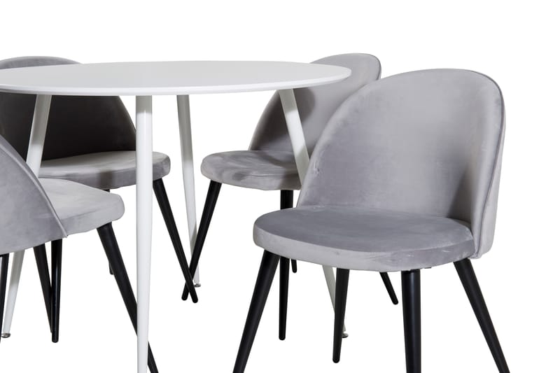 Matgrupp Pinilla 100 cm Rund inkl 4 Luisa Sammetsstolar - Vit/Ljusgrå - Möbler - Bord & matgrupp - Matgrupp