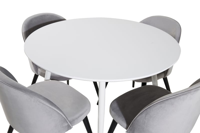 Matgrupp Pinilla 100 cm Rund inkl 4 Luisa Sammetsstolar - Vit/Ljusgrå - Möbler - Bord & matgrupp - Matgrupp