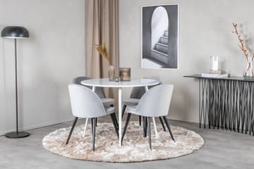 Matgrupp Pinilla 100 cm Rund inkl 4 Luisa Sammetsstolar - Vit/Ljusgrå - Möbler - Bord & matgrupp - Matgrupp