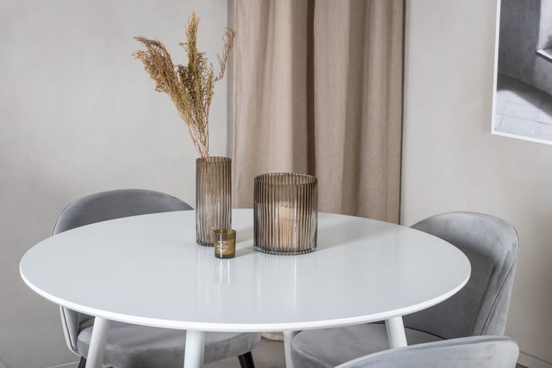 Matgrupp Pinilla 100 cm Rund inkl 4 Luisa Sammetsstolar - Vit/Ljusgrå - Möbler - Bord & matgrupp - Matgrupp