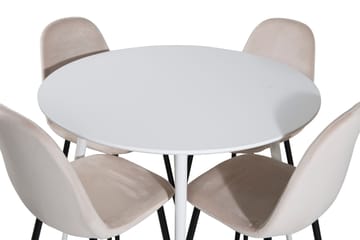Matgrupp Pinilla 100 cm Rund inkl 4 Tommy Stolar - Vit/Svart/Beige - Möbler - Bord & matgrupp - Matgrupp