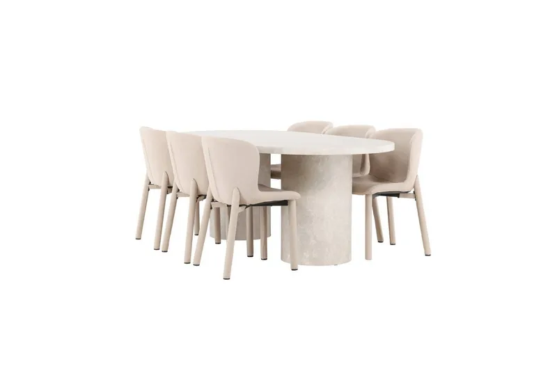 Matgrupp Narvik 100x200 cm Beige med 6st Astoria Stolar - Möbler - Bord & matgrupp - Matgrupp