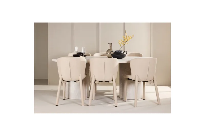 Matgrupp Narvik 100x200 cm Beige med 6st Astoria Stolar - Möbler - Bord & matgrupp - Matgrupp