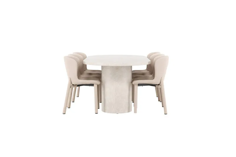 Matgrupp Narvik 100x200 cm Beige med 6st Astoria Stolar - Möbler - Bord & matgrupp - Matgrupp