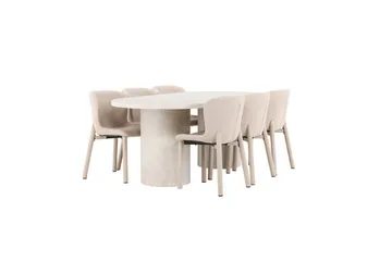 Matgrupp Narvik 100x200 cm Beige med 6st Astoria Stolar - Möbler - Bord & matgrupp - Matgrupp