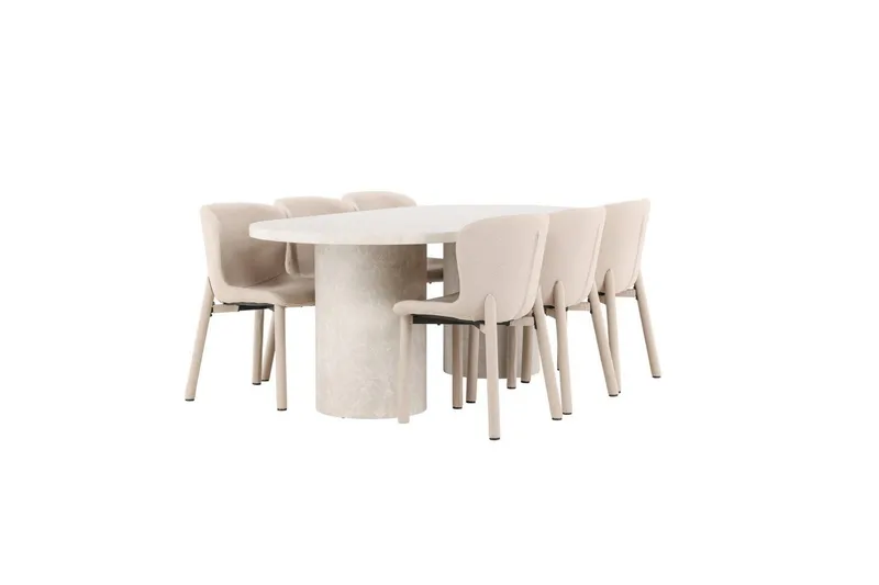 Matgrupp Narvik 100x200 cm Beige med 6st Astoria Stolar - Möbler - Bord & matgrupp - Matgrupp