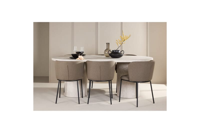 Matgrupp Narvik 100x200 cm Beige med 6st Edina Stolar Svart / Brun - Svart / Brun - Möbler - Bord & matgrupp - Matgrupp