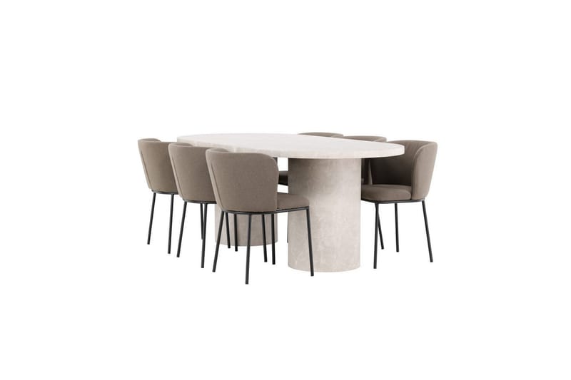 Matgrupp Narvik 100x200 cm Beige med 6st Edina Stolar Svart / Brun - Svart / Brun - Möbler - Bord & matgrupp - Matgrupp