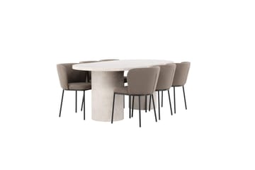 Matgrupp Narvik 100x200 cm Beige med 6st Edina Stolar Svart / Brun - Svart / Brun - Möbler - Bord & matgrupp - Matgrupp