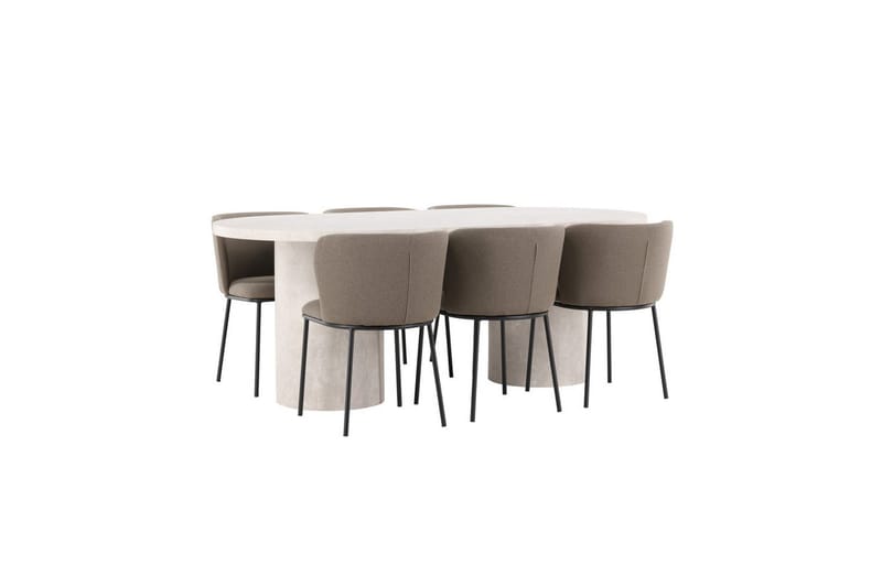 Matgrupp Narvik 100x200 cm Beige med 6st Edina Stolar Svart / Brun - Svart / Brun - Möbler - Bord & matgrupp - Matgrupp