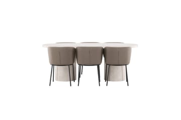 Matgrupp Narvik 100x200 cm Beige med 6st Edina Stolar Svart / Brun - Svart / Brun - Möbler - Bord & matgrupp - Matgrupp