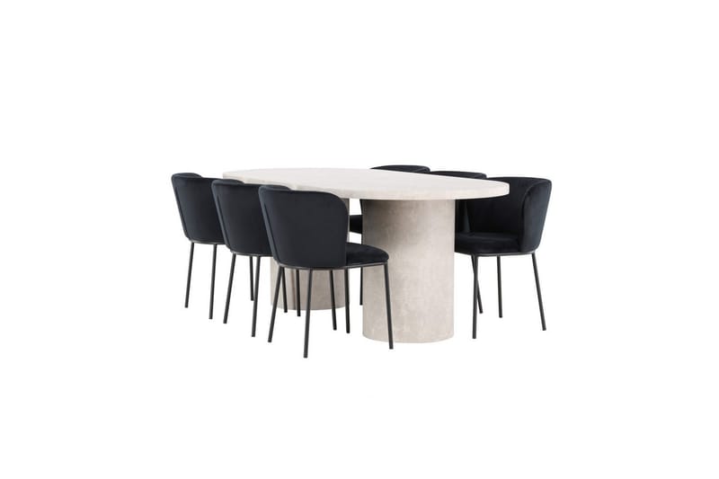Matgrupp Narvik 100x200 cm Beige med 6st Edina Stolar Svart - Svart - Möbler - Bord & matgrupp - Matgrupp