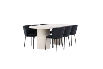 Matgrupp Narvik 100x200 cm Beige med 6st Edina Stolar Svart - Svart - Möbler - Bord & matgrupp - Matgrupp