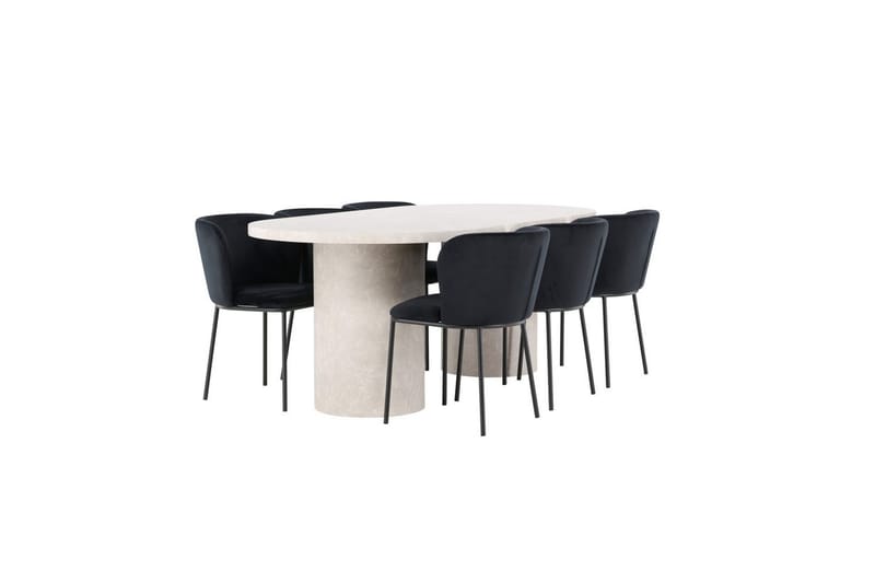 Matgrupp Narvik 100x200 cm Beige med 6st Edina Stolar Svart - Svart - Möbler - Bord & matgrupp - Matgrupp