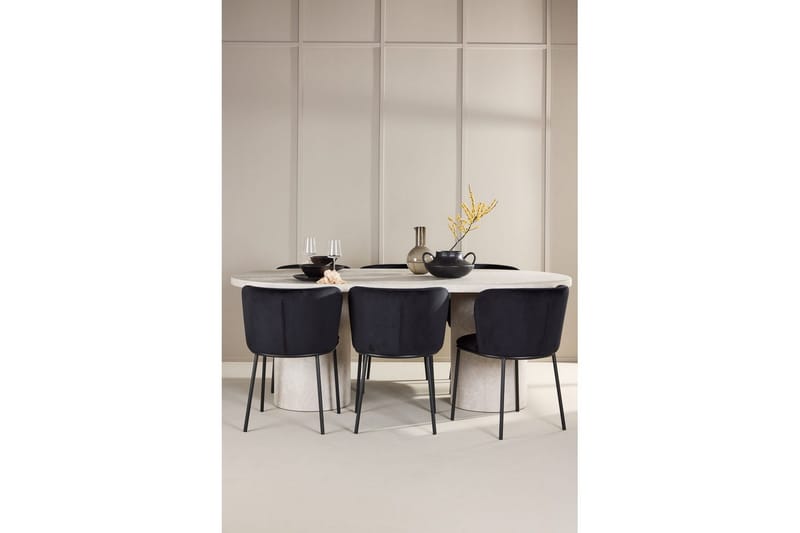 Matgrupp Narvik 100x200 cm Beige med 6st Edina Stolar Svart - Svart - Möbler - Bord & matgrupp - Matgrupp
