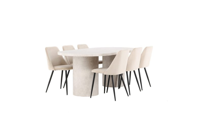 Matgrupp Narvik 100x200 cm Beige med 6st Night Stolar - Möbler - Bord & matgrupp - Matgrupp