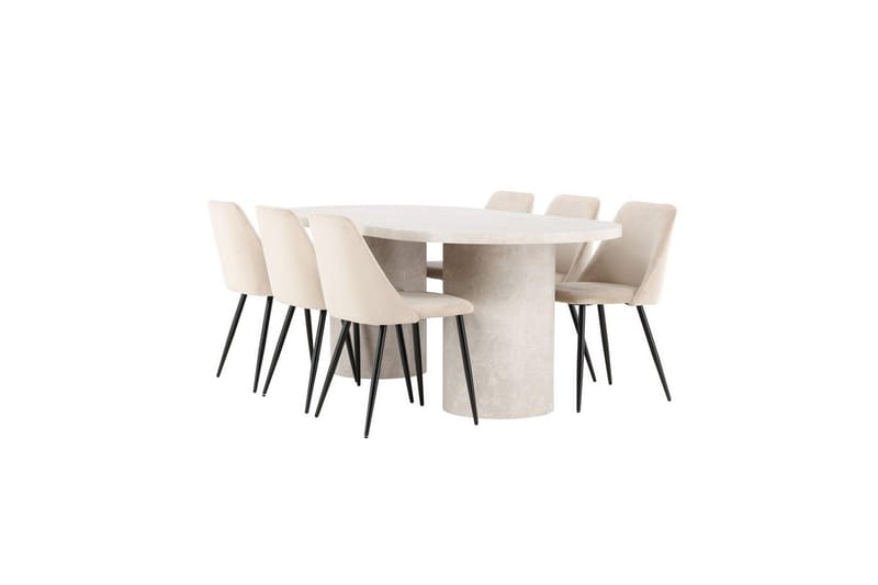 Matgrupp Narvik 100x200 cm Beige med 6st Night Stolar - Möbler - Bord & matgrupp - Matgrupp