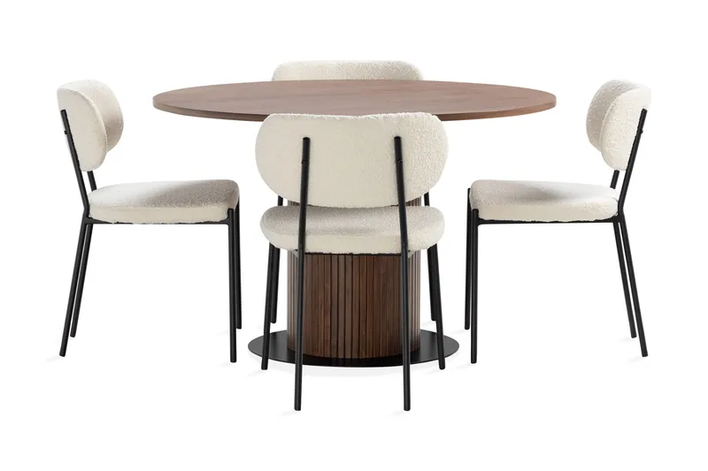 Noira Matbord 120 cm Massiv Valnöt Runt med 4st Gemmiano Mat - Brun - Möbler - Bord & matgrupp - Matgrupp