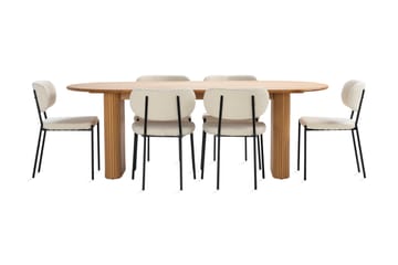 Noira Matbord 220 cm Ek med 6st Gemmiano Matstol - Natur - Möbler - Bord & matgrupp - Matgrupp