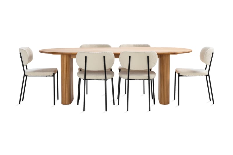 Noira Matbord 220 cm Ek med 6st Gemmiano Matstol - Natur - Möbler - Bord & matgrupp - Matgrupp