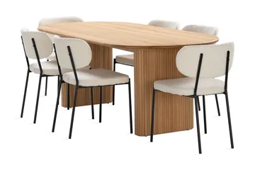 Noira Matbord 220 cm Massiv Ek med 6st Gemmiano Matstol - Natur - Möbler - Bord & matgrupp - Matgrupp
