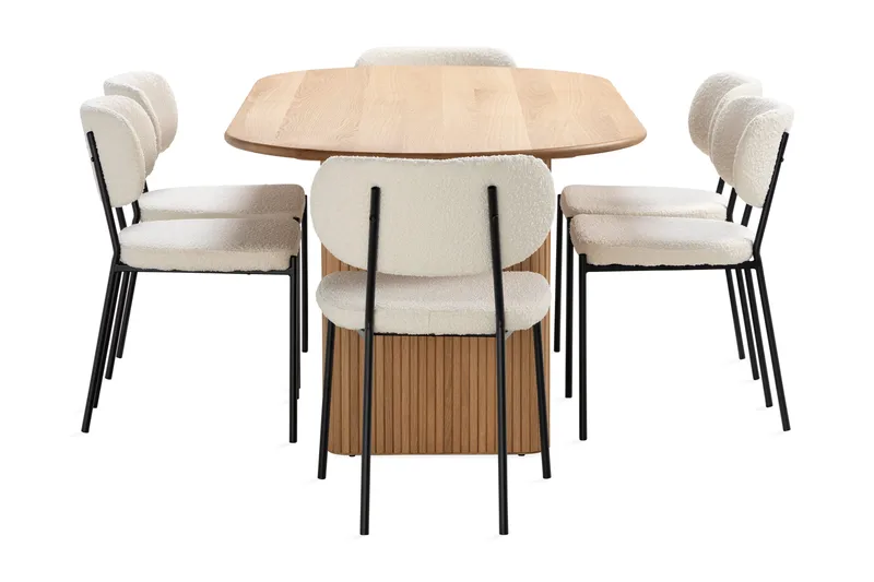 Noira Matbord 220 cm Massiv Ek med 6st Gemmiano Matstol - Natur - Möbler - Bord & matgrupp - Matgrupp