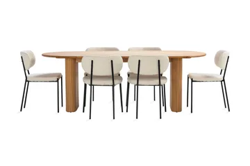 Noira Matbord 220 cm Massiv Ek med 6st Gemmiano Matstol - Natur - Möbler - Bord & matgrupp - Matgrupp