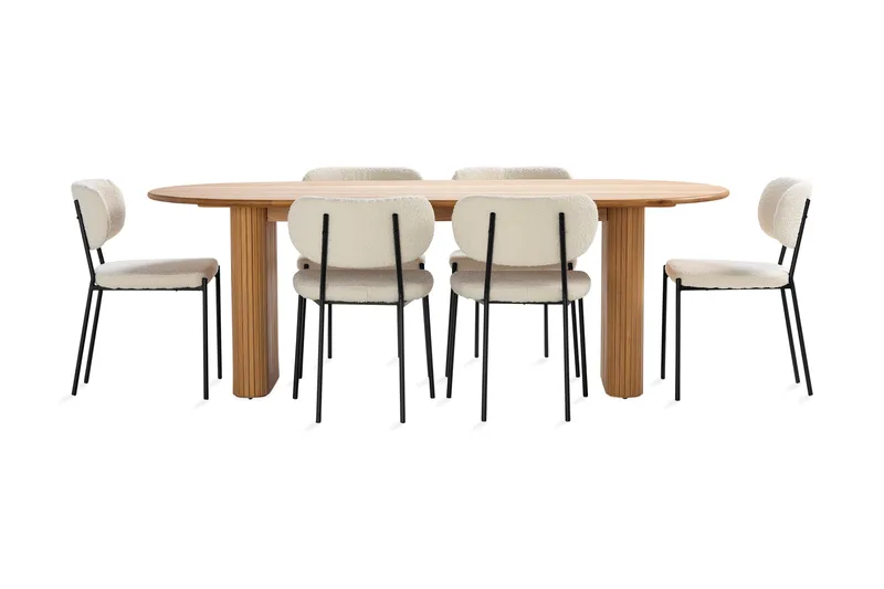 Noira Matbord 220 cm Massiv Ek med 6st Gemmiano Matstol - Natur - Möbler - Bord & matgrupp - Matgrupp