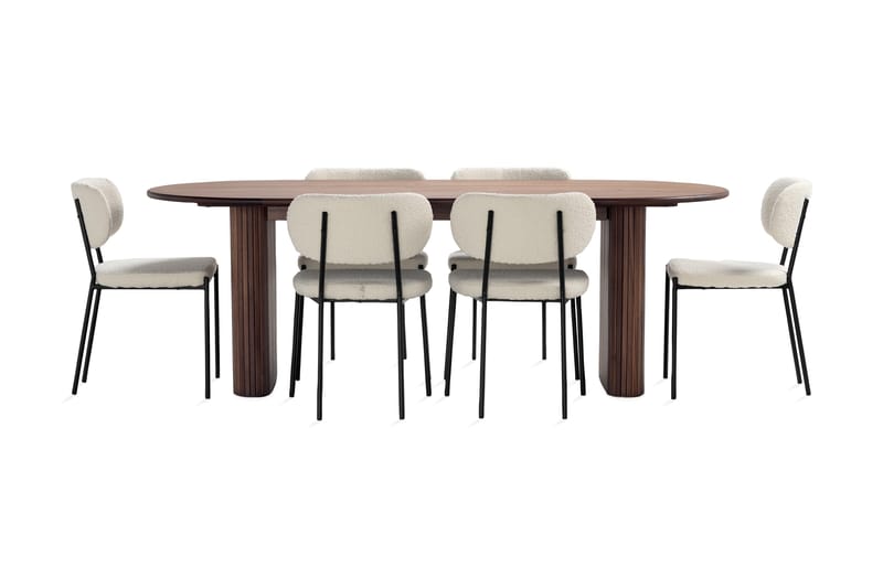 Noira Matbord 220 cm Massiv Valnöt med 6st Gemmiano Matstol - Brun / Teddy / Trä - Möbler - Bord & matgrupp - Matgrupp