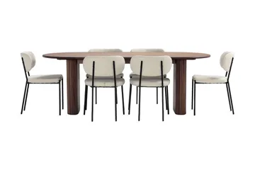 Noira Matbord 220 cm Massiv Valnöt med 6st Gemmiano Matstol - Brun / Teddy / Trä - Möbler - Bord & matgrupp - Matgrupp