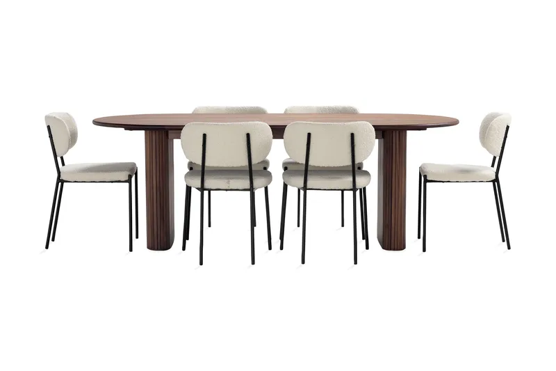 Noira Matbord 220 cm Massiv Valnöt med 6st Gemmiano Matstol - Brun / Teddy / Trä - Möbler - Bord & matgrupp - Matgrupp