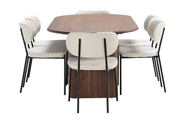 Noira Matbord 220 cm Massiv Valnöt med 6st Gemmiano Matstol - Brun / Teddy / Trä - Möbler - Bord & matgrupp - Matgrupp