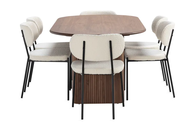 Noira Matbord 220 cm Massiv Valnöt med 6st Gemmiano Matstol - Brun / Teddy / Trä - Möbler - Bord & matgrupp - Matgrupp